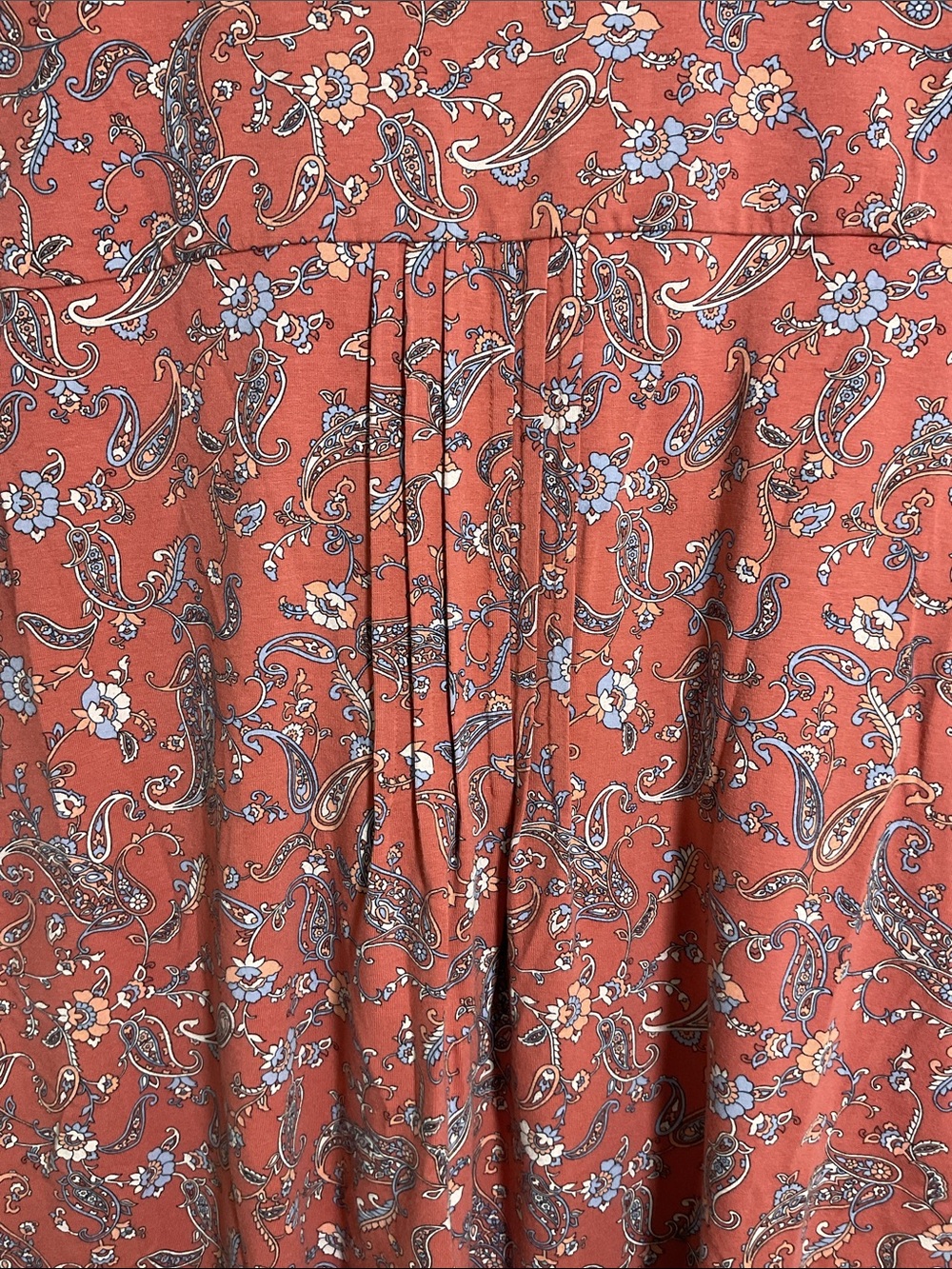 J.Jill Terracotta Paisley Pleated Notch V Neck Knit Dress Pockets Size S Petite - Picture 5 of 10